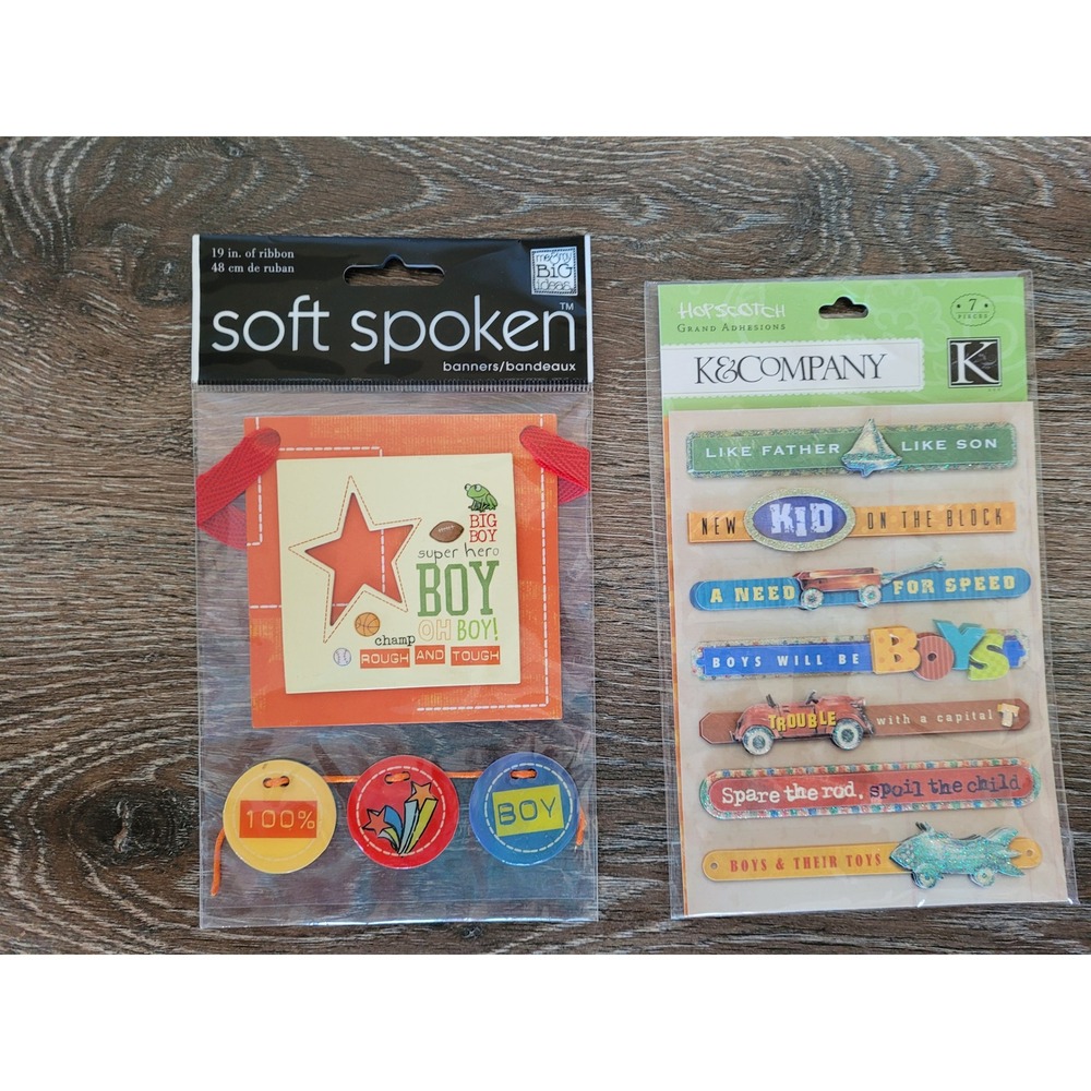 Soft Spoken K&Company Boy Scrapbook‎ Banners Stickers 3D Embellishments #2